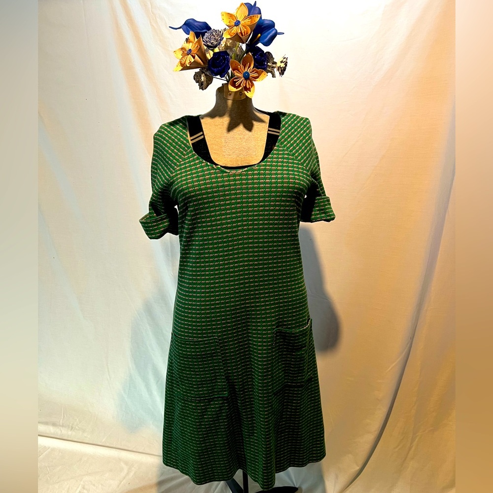 Vintage! 60s/70s double knit poly a-line dress with pockets.